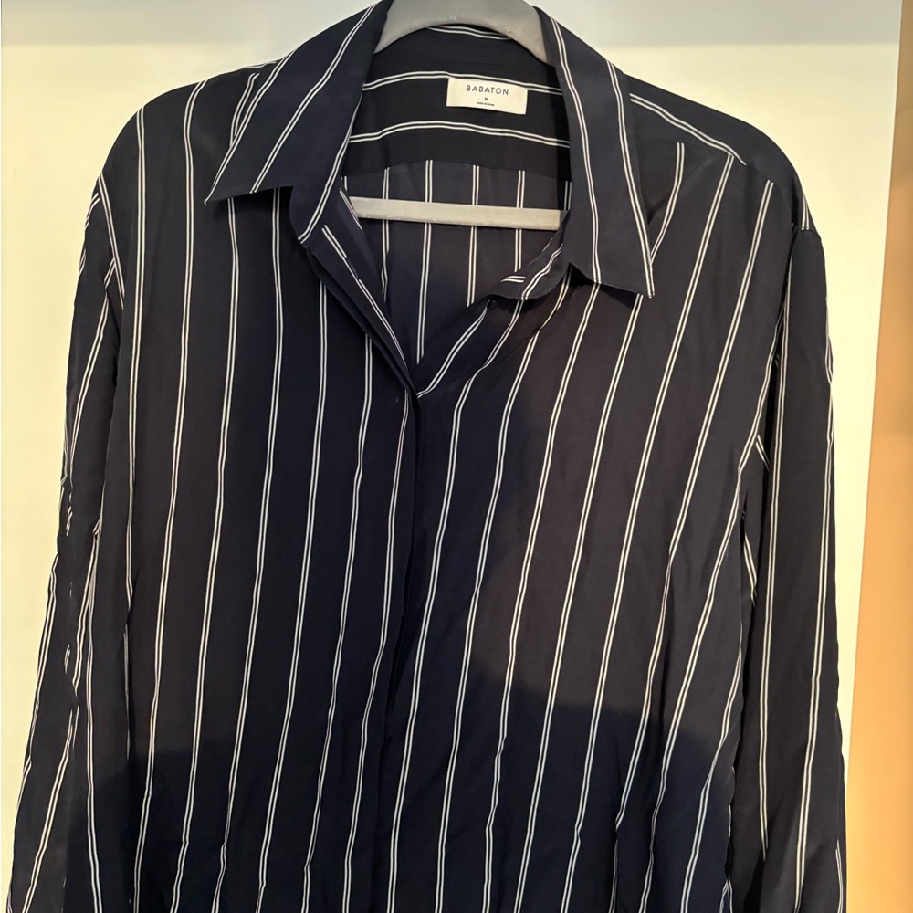 Aritzia academy silk shirt - navy stripe - worn few times